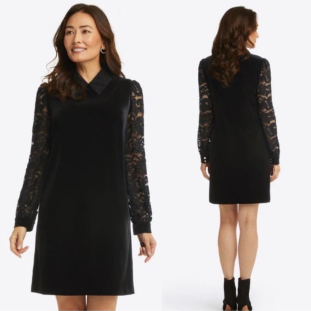 New! Never worn. Draper James velvet shift dress with lace detail.